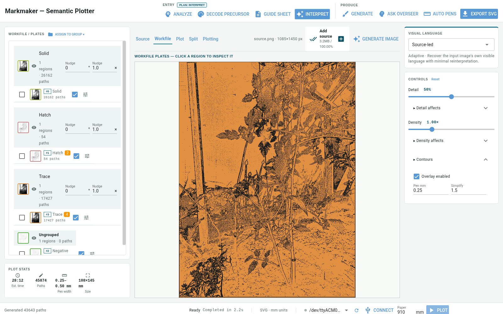 Markmaker workbench with image plates, region preview and tracing controls